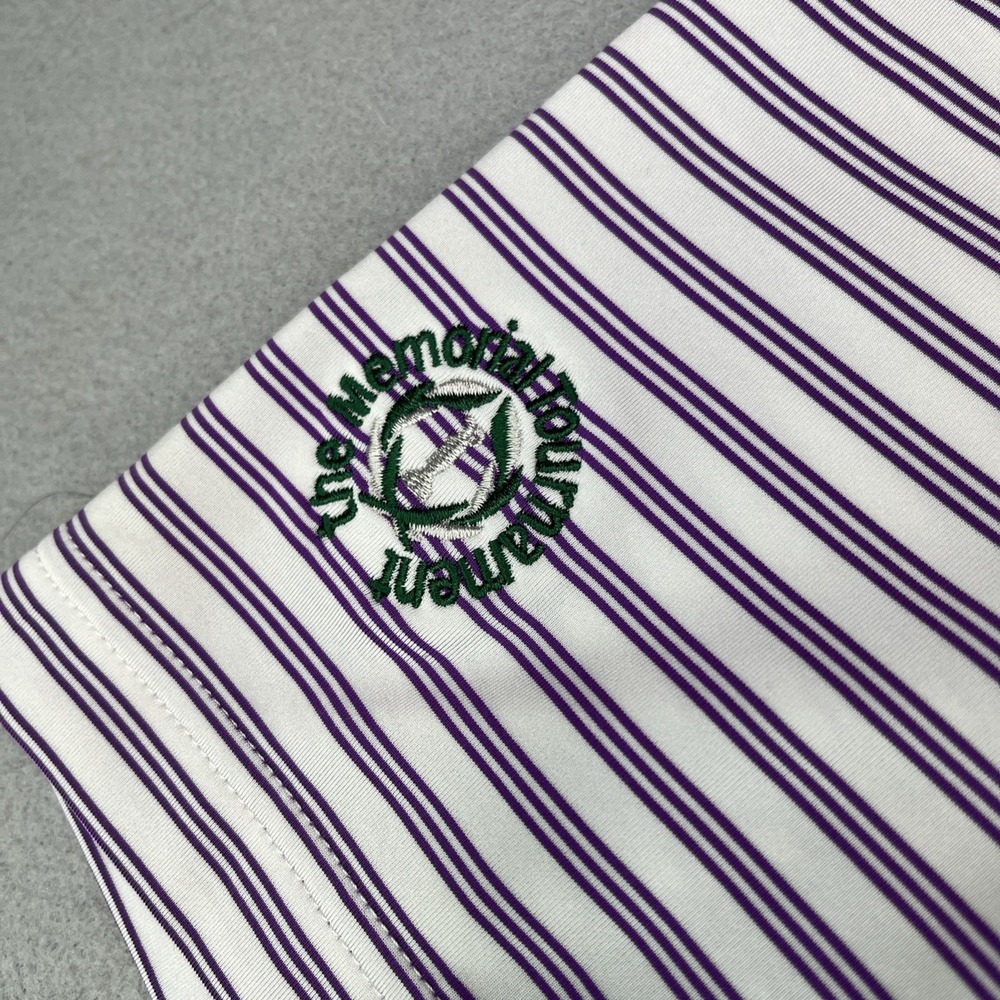 Adidas Golf Performance Polo Mens Large Purple Striped Shirt Memorial Tournament - Picture 2 of 12
